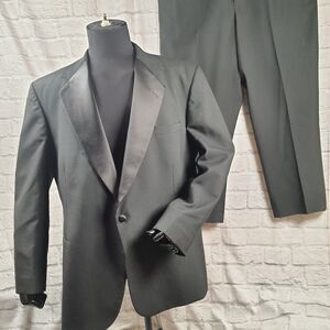 Men's Raffinati Black Double Breasted Suit Pants & Jacket Satin Shawl Lapels 46R